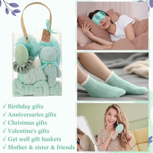 6 Set Spa Gifts Bulk for Women, Sleepover Party Favors Supplies for Bridesmaid Bridal Shower Wedding Guests Baby Shower Birthday Gift with Towels Socks Hair Tie Clip Eye Masks(Sage Green) - color: Sage Green