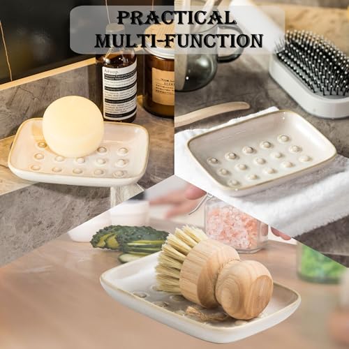 Miamolo Soap Dish for Shower, Ceramic Soap Dish Non-Slip Soap Holder Bar Saver Tray for Bathroom Kitchen Sink, Floating Point Design Save Soap Loss (Pack of 2) - color: Beige, size: Floating Point Design (Pack of 2)