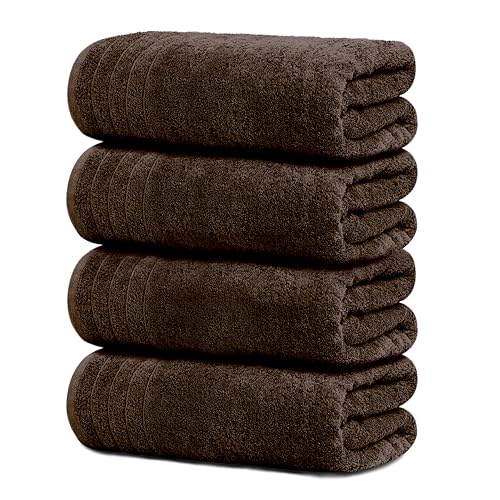 Tens Towels Pack of 4 Extra Large Bath Towels 30 x 60 Inches, 100% Cotton, Larger & Lighter Weight, Quicker to Dry, Super Soft and Absorbent, Perfect for Bathroom, Brown - color: Brown