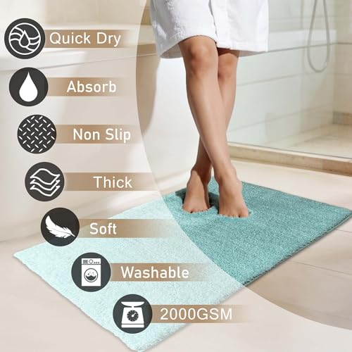 Non-Slip & Super Absorbent Bath Mat, 32x20 Inch Large Microfiber Bathroom Rug, Ultra Plush Quick Dry Machine Washable Shaggy Carpet for Shower Tub Floor, Aqua - color: Aqua, size: 32"x20"