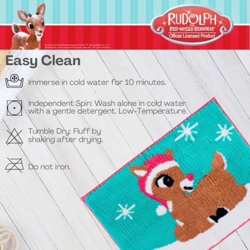 Collectibles Rudolph The Red Nose Reindeer Holiday & Christmas Non Slip Plush Poly Knit Bathroom Mat Rug, 17x24, (Officially Licensed Product) By Franco - color: Rudolph the Red Nose Reindeer