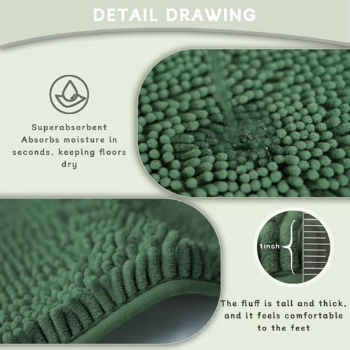 Chenille Bath Rug Runner, Ultra Soft Absorbent Bathroom Mat, Non-Slip PVC Backing, Machine Washable, 47x17, Dark Green - color: Dark Green, size: 1'5" x 3'11" (47"x17")