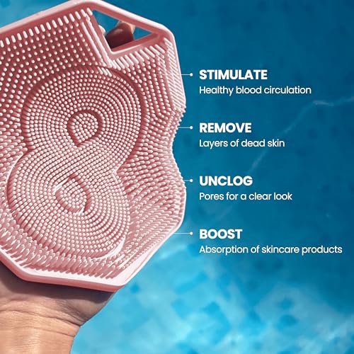 Silicone Shower Scrubber for Body – Exfoliating Loofah Alternative, Zinc & Silver-Infused, Hygienic & Gentle for Sensitive Skin, Durable & Long-Lasting Body Scrubber for Women - Rose Pink - color: Rose Pink