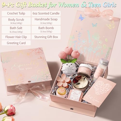 Spa Gifts for Women Bath Gift Set, Rose Relaxing Spa Gift Baskets Home Bath Set Self Care Kit Care Package Thank You Birthday Mothers Day Easter Gifts for Women Her Mom Sister Friends Teen Girls Wife - color: Pink-Rose