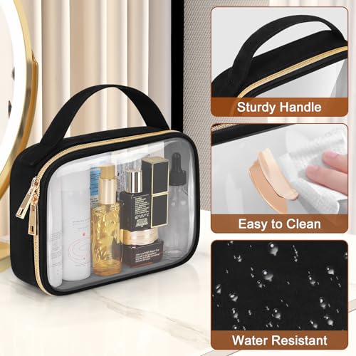 Wedama Clear Toiletry Bag, 2 Pack Clear Makeup Bags with Handles, PVC Cosmetic Bags for Women and Men, Large Opening Toiletry Bags, Black - color: Black, size: 1 Pack Medium + 1 Pack Large
