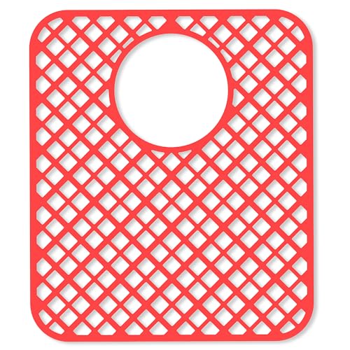 2 Pack Silicone Sink Protectors for Kitchen Sink, Trellis Pattern 13 x 11 Inches Sink Mat, Non-Slip and Durable Sink Protector Silicone, Rear Drain, Red - color: Red