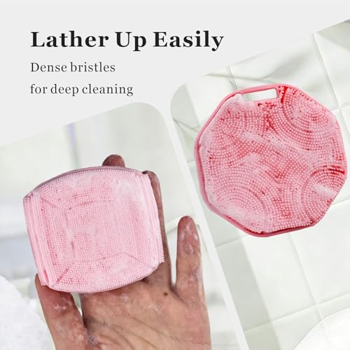Silicone Body Scrubber & Face Scrubber Set, Shower Scrubber with Soft Bristles, Non-Slip Scrubbies for Body, Face Scrubber Exfoliator for Sensitive Skin (Pink+Pink) - color: Pink+pink