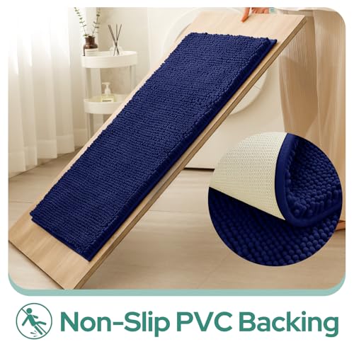 HOMEIDEAS 2 Pieces Bathroom Rugs, Non Slip Absorbent Chenille Toilet Bath Mat Set (Navy Blue) - color: Blue-navy Blue, size: 1'5" x 2'8" (Rectangular 20"x32"+17"x24")