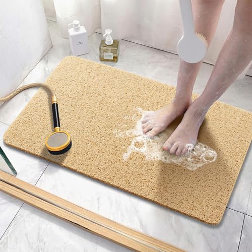 Asvin Soft Textured Bath, Shower, Tub Mat, 24x16 Inch, Phthalate Free, Non Slip Comfort Bathtub Mats with Drain, PVC Loofah Bathroom Mats for Wet Areas, Quick Drying - color: Beige, size: 24" x 16" (Rectangular)