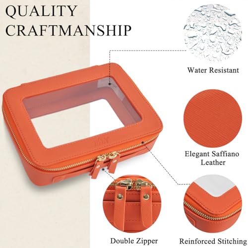 NGIL Clear Faux Leather Travel Toiletry Bag, Makeup Bag Organizer for Women, Clear Window & Gold Zipper Makeup Bag, Road Trip Essential, Skincare, Cruise Ship Essentials (Orange) - color: Orange