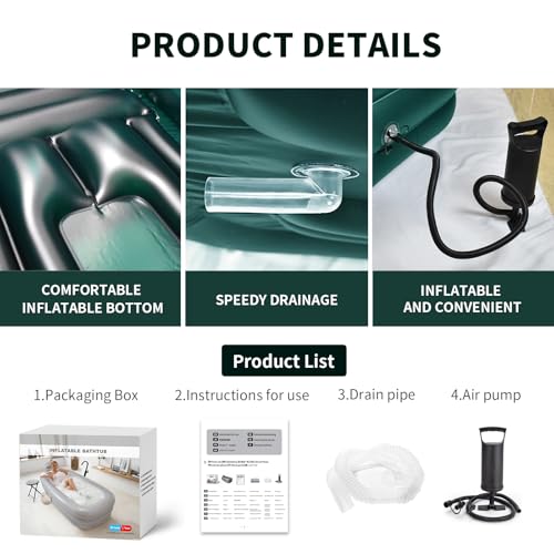 Portable Bathtub for adults,Inflatable bath tub for ice bath,Large Oval Ice Bath with pillow, 62.2x37.4x17.72in,Includes Pump, EasyInflate & Drain,Green - color: Green