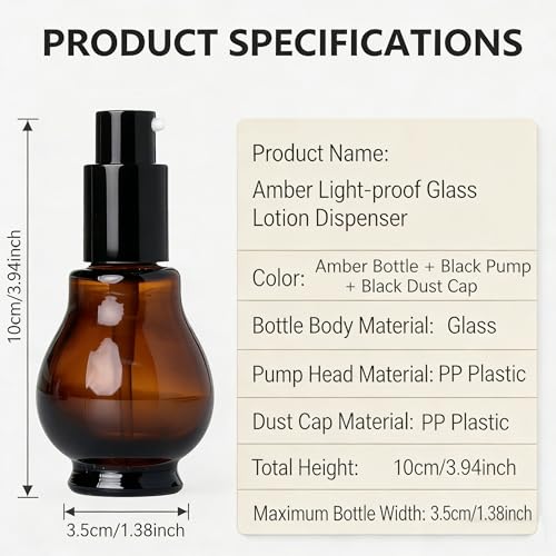 3 Pcs 30ml 1oz Amber Glass Travel Bottles for Toiletries Leakproof Cosmetic Cream Pump Bottles Lotion Dispenser Bottle Soap Dispenser with Black Pump for Essential Oil Cream Lotion Shampoo