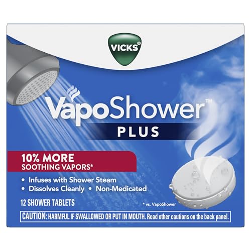 Vicks, VapoShower Plus, Shower Steamers, Eucalyptus Shower Steamer & Menthol Scent, Clean Dissolving Vapor Shower Tablets, Aromatherapy Shower Steamer & Shower Bombs, 12 count - size: 12 Count (Pack of 1)