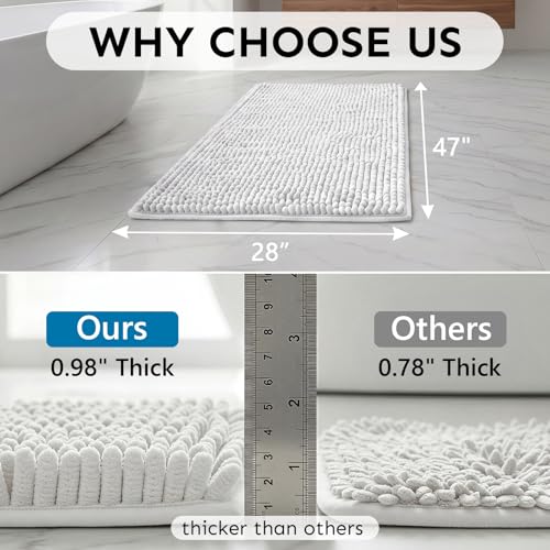 Secura Bathroom Rugs 47x28, Ultra Soft Chenille Bath Mat, Super Absorbent & Quick Dry Bathroom Mat, Non Slip Machine Washable Bath Rugs for Tub, Shower, Home Decor Accessories (White) - color: White, size: 47 in x 28 in