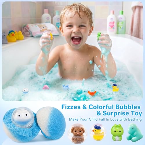Bath Bombs for Kids with Surprise Inside, 24 Pack Kids Bath Bombs with Toys Inside Gift Set, Kid Bubble Bath Fizzy for Girls Boys with Bath Toys - color: Blue Edition