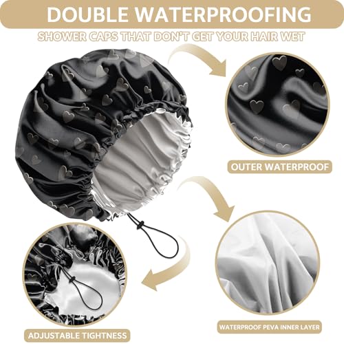 Shower Cap Adjustable Waterproof Double Layer Elastic Reusable Hair Bath Cap Cute Aesthetic for Women Girls-Hearts - color: R11-Hearts