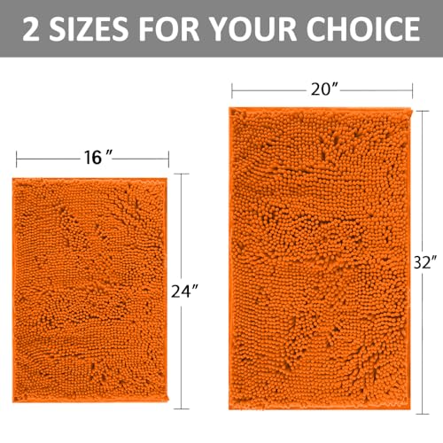 Orange Bathroom Rugs 2 Pieces Bright Orange Bath Rugs Fall Shower Rugs with Small Rug Contour Toilet Mat Absorbent Chenille Plush Bath Mats Non Slip Bath Rugs Bathroom Floor Mats Bath Mat Set - color: Orange, size: 32"L x 20"W + 24"L x 16"W