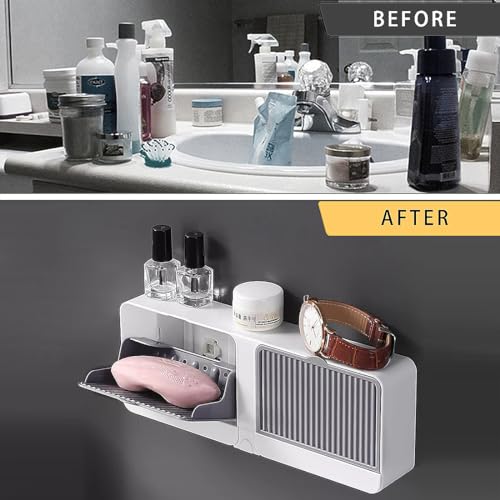 Soap Holder with Hooks, 2-in-1 Wall Mounted Soap Dish, No Drilling Soap Bar Holder with Self Draining to Keep Soap Bars Dry, Suit for Shower, Bathroom and Kitchen(Gray) - color: Gray