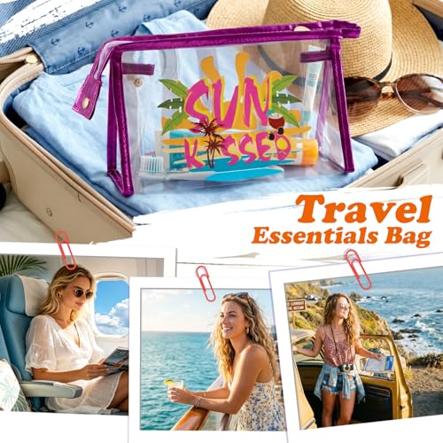 COSHAYSOO Sunscreen Bag Clear Makeup Toiletry Pouch Beach Vacation Essentials for Women Teen Girls Trip Gifts Summer Pool Travel Must Have Accessories Waterproof Stuff - color: Multi-Sun Kissed