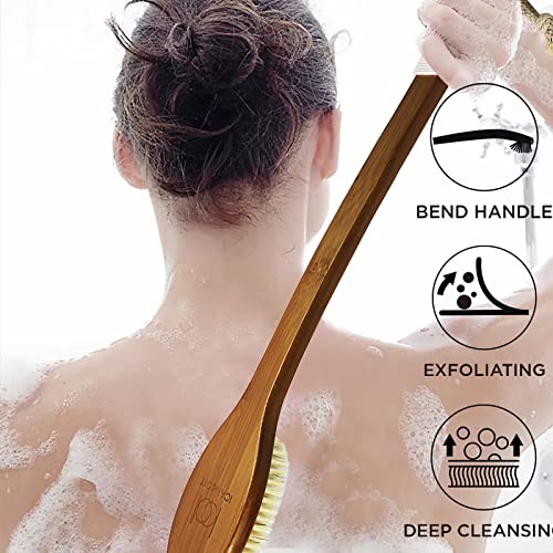 ICANdOIT-17.71Inch Natural Stiff Sisal Bristles Anti-Slip Long Handle Bath Brush,Bent Handle Shower Scrubber for Exfoliating,Shower Back Brush,Exfoliation Set with Pumice Stone(1 Pack) - size: 17.71"Stiff Sisal Bristles Back Brush+Pumice-2Pack