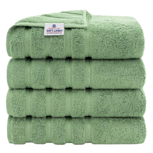 American Soft Linen 100% Cotton Luxury Turkish Towels, 4 PC Bath Towel Set | Soft Absorbent Quick Dry OEKO Tex Standard 100 Certificated Durable Machine Washable Breathable Premium Hotel Quality - color: Sage Green, size: 4 PC (27"x54")