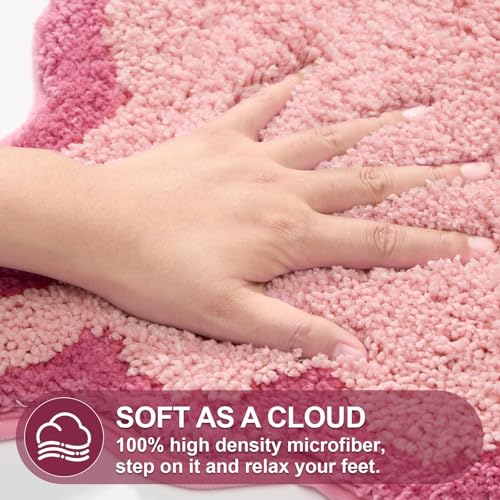 ORTIGIA Small Pink Scalloped Bath Mat, Cute Plush Microfiber Scallop Bathroom Rugs Non Slip Washable Quick Dry Absorbent, Bathmat Carpet for Shower Stall Vanities Kitchen Floor Entrance, 17x24 - color: Candy Pink, size: 1'5" X 2'(rectangular)