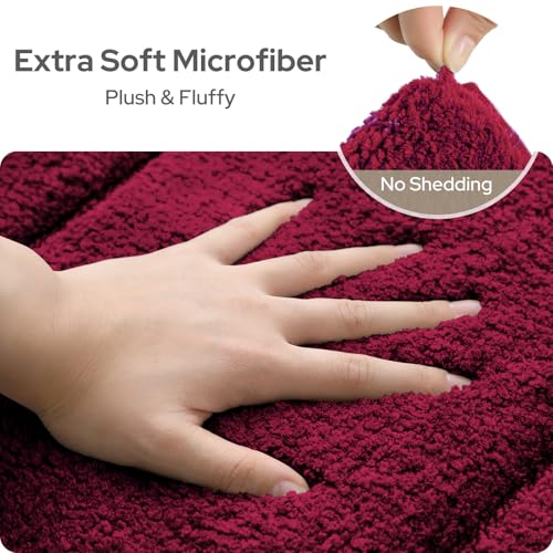 HOMEIDEAS Bathroom Rugs Sets 2 Piece, Extra Soft and Absorbent Microfiber Plush Bath Mat with Non Slip Backing(Burgundy Red) - color: Burgundy Red