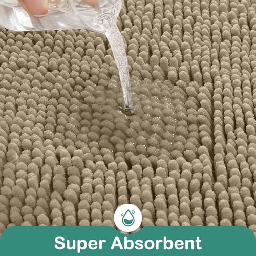 HOMEIDEAS Bathroom Rugs Set 2 Pieces, Ultra Soft Non Slip Absorbent Chenille Toilet Bath Mat Set (Taupe) - color: Brown-taupe, size: 1'8" x 2'8" (U Shape 20"x24"+20"x32")