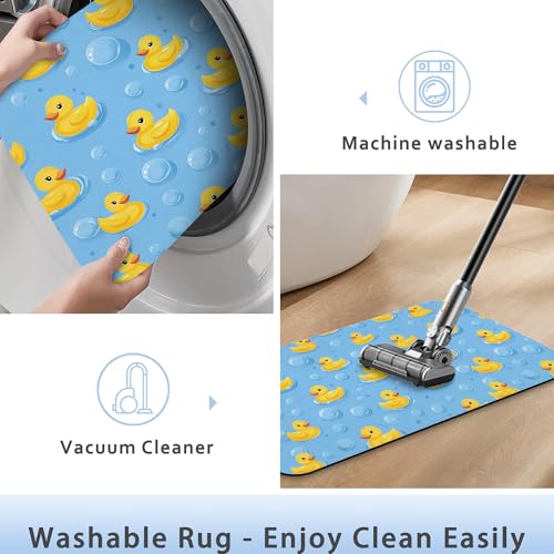 Yellow Rubber Ducks Bathroom Rug 29.5"x17",Quick-Drying Super Absorbent Diatomite Bath Mat with Non-Slip Backing,Thin Washable Bathroom Floor Mat Fits Under Door for Shower,Sink,or Tub - color: Yellow Rubber Ducks