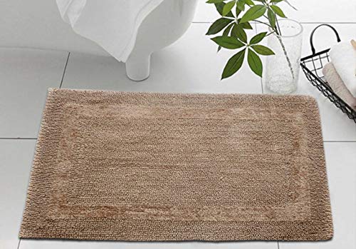 WOVEN ST. Reversible Tufted Bath Rugs | Area Rugs for Spa, Vanity Shower, Bathrooms, Kitchen, Bedroom | Water Absorbent Linens | 100% Cotton | Pack of 2 | 17’’ x 24’’ & 21’’ x 34’’ Inches | Brown - color: Brown, size: 17" x 24" (Rectangular) + 21" x 34" (