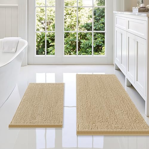 Smiry Bathroom Rugs Sets 2 Piece, Soft Absorbent Chenille Machine Washable Non Slip Shaggy Bath Rug Set for Tub, Shower, and Floor (36x24+24x16, Beige) - color: Beige, size: 36"x24"+24"x16"