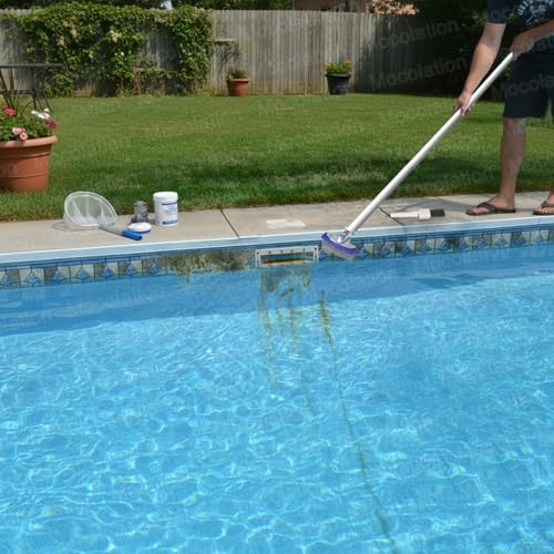 Pool Pumice Stone and 5 inch Stainless Steel Pool Brush Set with EZ-Clip Handle to Reomve Erase Rust Stain Spot in Concrete Plaster Pool Spa and Calcium Deposit on Pool Tile