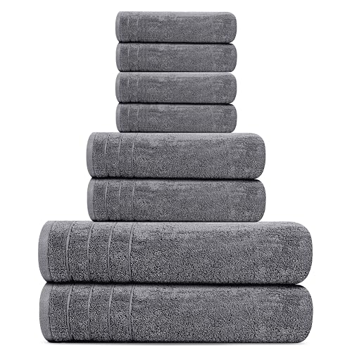Tens Towels Pack of 8 Towels Set, 2 Extra Large Bath, 2 Hand, 4 Washcloths, 100% Cotton, Lighter Weight, Quicker to Dry, Super Absorbent, Perfect for Bathroom, Dark Grey - color: Dark Grey