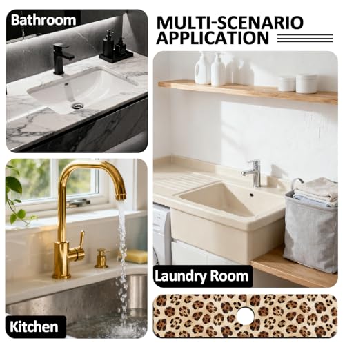 2 Pcs Kitchen Sink Splash Guard Faucet Mat Leopard Print Faucet Mat for Sinks Absorbing Drying Mats for Kitchen Bathroom, 23.6x5.5inch - color: Leopard Print