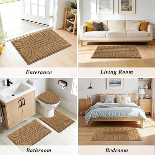 SHACOS Bathroom Rugs Sets 5 Piece Ultra Soft Absorbent Microfiber | Bath Mat with Bath Runner, U Shape Contour Rug, Toilet Lid Cover, Non Slip Machine Washable Carpet for Bedroom, Mustard - color: Mustard