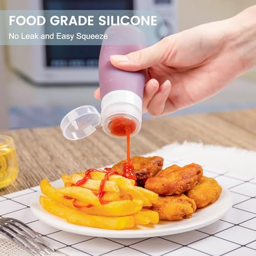 MICEBAY Condiment Squeeze Bottles for Sauces, 3-oz Mini Silicone Salad Dressing Container to Go with Reusable Sandwich Bag, Leakproof Sauce Bottle for Bento Lunch Box, 4 Pack, Gray - color: Gray, size: 3 OZ