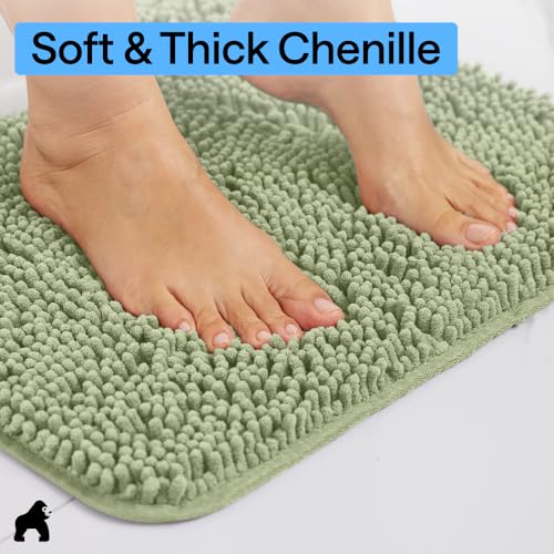 GORILLA GRIP Bathroom Rug Sets 3 Piece, Bath Mat Set and Oval Toilet Base with Rubber Backing, Plush Absorbent Shaggy Chenille Washable Mats, Includes 24x19.5, 24x17 and 30x20 Inch Rugs, Sage - color: Sage, style: 24"x19.5" + 24"x17" + 30"x20" - 3 Pack