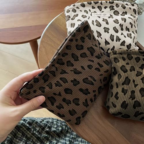 Wudygirl Makeup Bag Travel Cosmetic Bag for Women Small Makeup Pouch with Handle Zipper Cosmetic Pouch Handbag Aesthetic 8.3" x 5.9"(Brown Leopard) - color: Brown Leopard