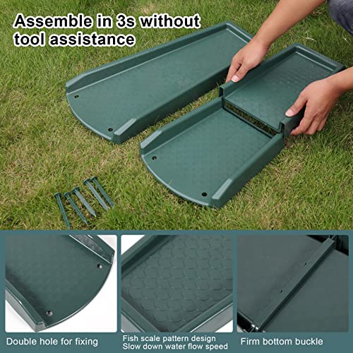 plusgutter Rain Gutter Downspout Splash Block, Gutter Downspout Extensions for Water Drainage, 24" Gutter Splash Guards Downspout Extender, Fixable Down spout Drain Trays with PE Nails(3 Pack, Green) - color: Green