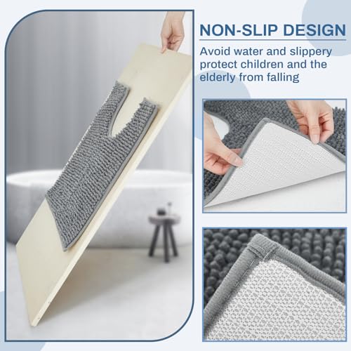 Timgle 6 Pcs U Shaped Toilet Rug 20'' x 20'' Disposable Toilet Mats 0.8'' Thick Chenille Fluffy Training Mats Disposable Non Slip Soft Absorbent Machine Washable Rug for Bath Floor Gray