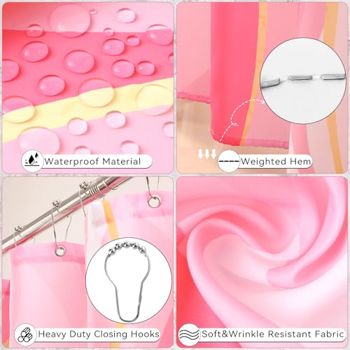 XLHOMO Bathroom Set - Pink and Gold Bathroom Accessories, Bathroom Sets with Shower Curtain and Rugs, Pink Shower Curtain Set with Bathroom Trash Can, Soap Dispenser, Soap Dish for Home Decor - color: Stripe Pink & Gold, size: Complete Set + Bath Rugs