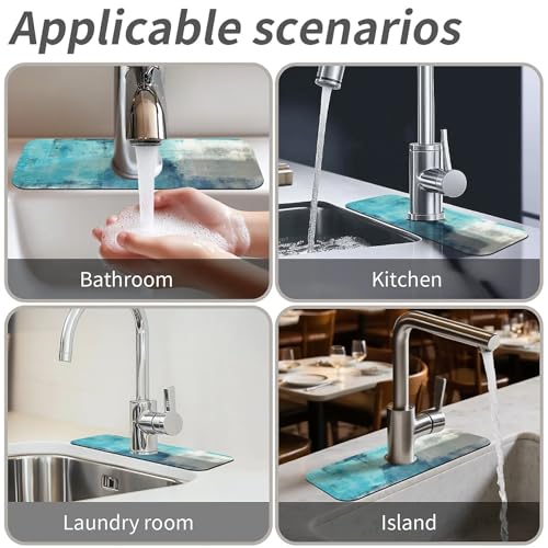 Kitchen Sink Splash Guard，Blue ocean Faucet Mat Sink Gadgets-Super Absorbent Fast Drying Mat Drip Catcher for Kitchen, Bathroom,Sink Mat, Dish Drying Mat, Bathroom(15" X 5.5" ) - color: Blue ocean