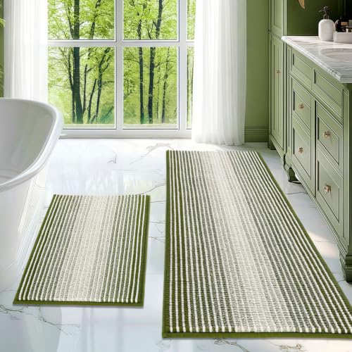 BSICPRO Bathroom Rugs and Mats Sets, 2 Piece Thick Absorbent Chenille Bath Mat Rug Set Non Slip, Soft Shaggy Bath Room Floor Mats for Bathroom, Machine Washable (Sage, 20" x 47" Plus 16" x 24") - color: Sage, size: 20" x 47" Plus 16" x 24"