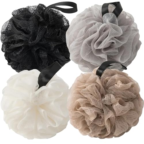 Loofah Sponges for Shower,Exfoliating Cleaning Bath Loofa Body Scrubber Balls for Women Men Washing(1 pcs,Black) - color: Black, size: 1 Count (Pack of 1)
