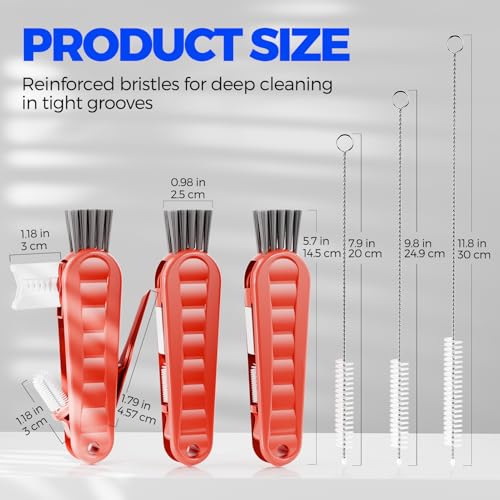 6 Pack Holikme 4 in 1 Cup Lid Cleaning Brush Set with 3 Straws, Multifunctional Bottle Brush, Silicone Cup Lid Gap Cleaner, Bristle Crevice Cleaning Brush, Red - color: Red