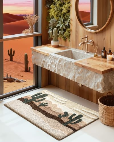 DEXI Bathroom Rug Washable, 32x20 Non Slip Bath Mat Absorbent, Soft Plush Desert Cactus Microfiber Bathmat Quick Dry for Shower Floor - color: Wasteland, size: 32" X 20" (Rectangular)