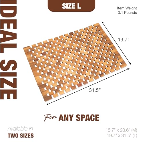 Acacia Wood Bath Mat - Non Slip Sturdy Wooden Shower Mat - Spa, Sauna, Cold Plunge, Camping, Bathroom Décor, Wood Door Mat 20" x 32" - size: 31.5" x 19.7" (Rectangular)
