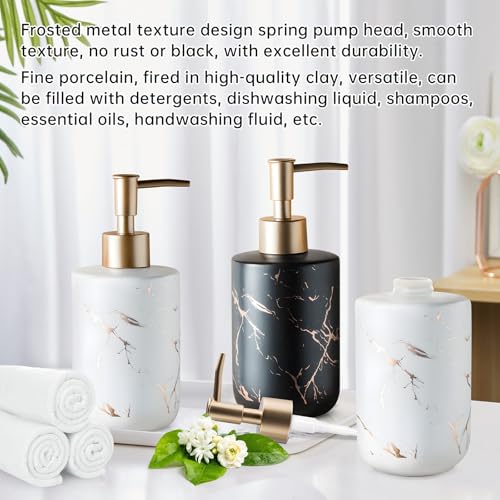 Gold Soap Dispenser, Dish Soap Dispenser for Kitchen Liquid Soap Pump Dispenser for Shower, Ceramics Refillable Hand Soap Lotion Dispenser, Shampoo Lotions Bottle for Bathroom, 10.5 OZ (White). - color: White