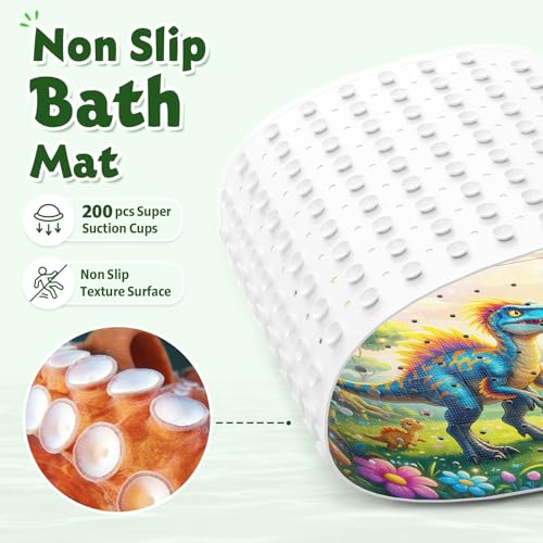 XIYUNTE Baby Bath Mat for Tub Non Slip Kids, BPA Free Extra Long Bathtub Mat 40x16 with Drain Holes and 200 Suction Cups, Non Toxic Machine Washable Toddler Bath Mat, Eco-Friendly Certified - color: Stego