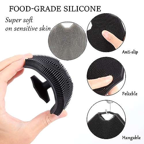 3Pack Silicone Body Scrubber, Qewro Body Buffer Exfoliating Brush with Silicone Loofah, Bath & Body Brushes for Men Women Kids Pets use in Shower, Scalp Exfoliator Hair Shampoo Skin Cleaning Brush - size: 3Pack